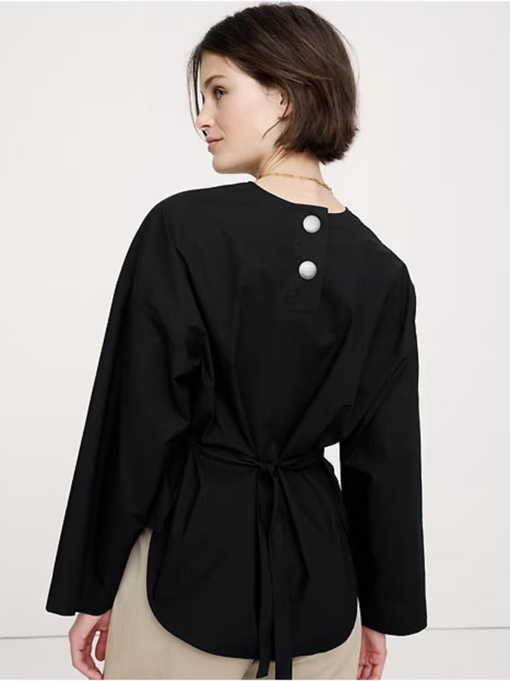 NWT! BANANA REPUBLIC BLACK COTTON POPLIN CINCH-WAIST TOP - MEDIUM ⚓️ 851806